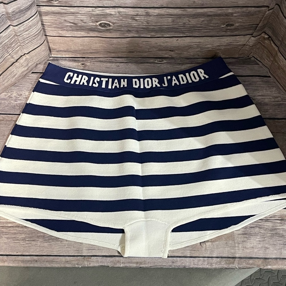 Dior Blue and White Striped High Waist Shorts
